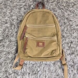 Frye Tan Nylon Backpack with Leather Trim and Antique Brass Hardware